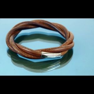 EUC Hermes Leather and Silver Plated Bangle. Large